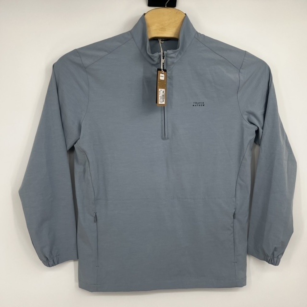 NWT TravisMathew Twin Fin Men's Medium Heather Ash Blue 1/4 Zip Golf Pullover